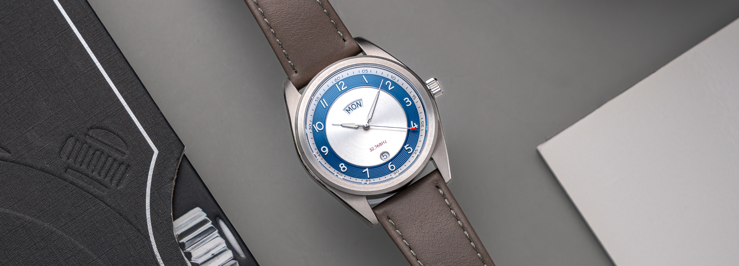 HZ.01 titanium quartz watch on a leather strap